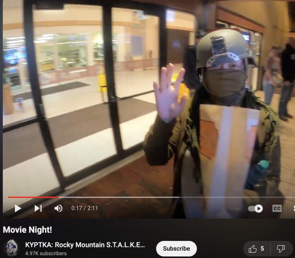 TurnCoat aka Trenin Bayless' wife dressed in military gear at the movie theater