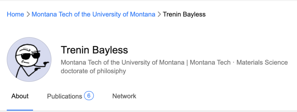 Trenin Bayless using a white nationalist Stonetoss comic in his Research Gate profile picture